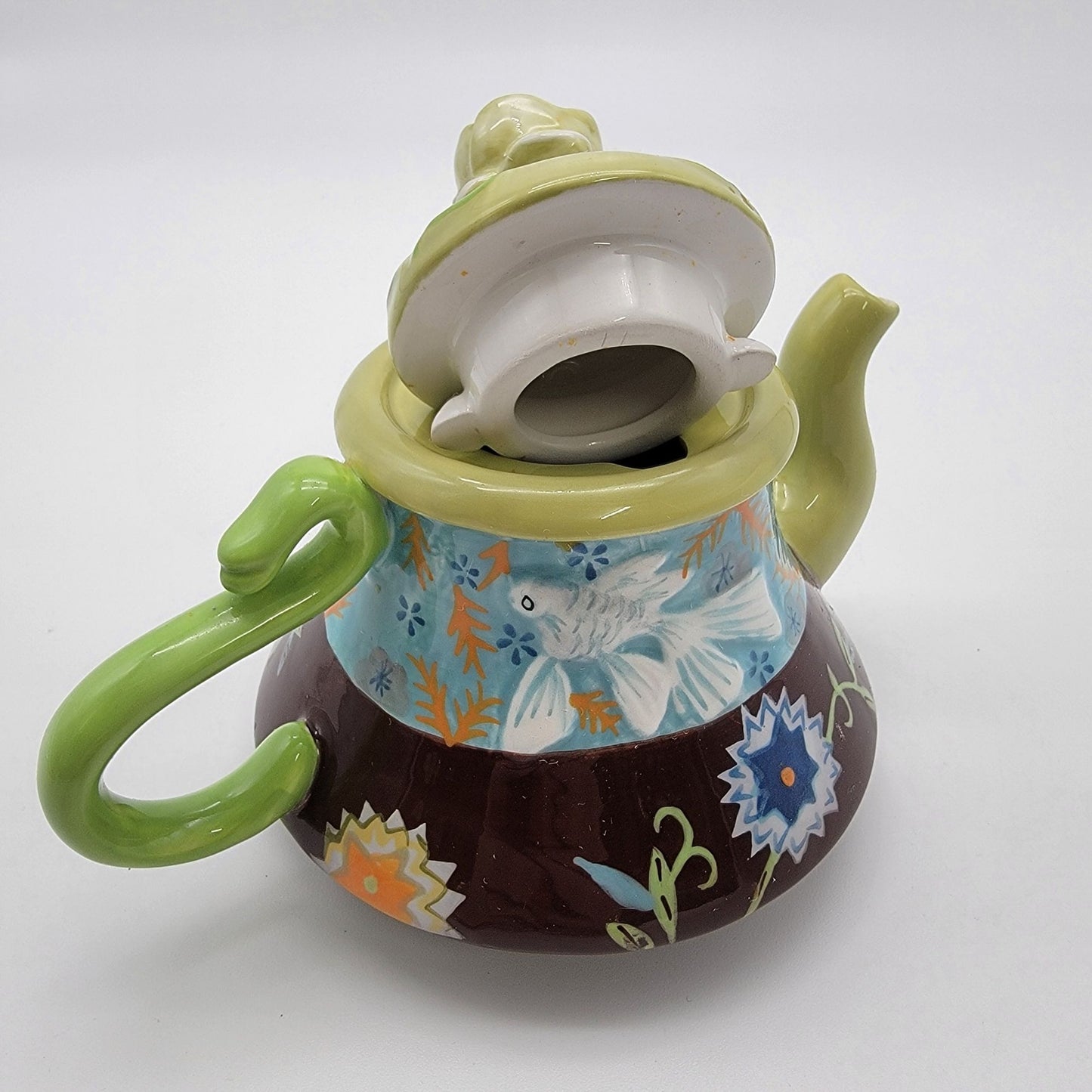 Tracy Porter Julianna Collection Single Serve Teapot With Goldfish & Floral Design