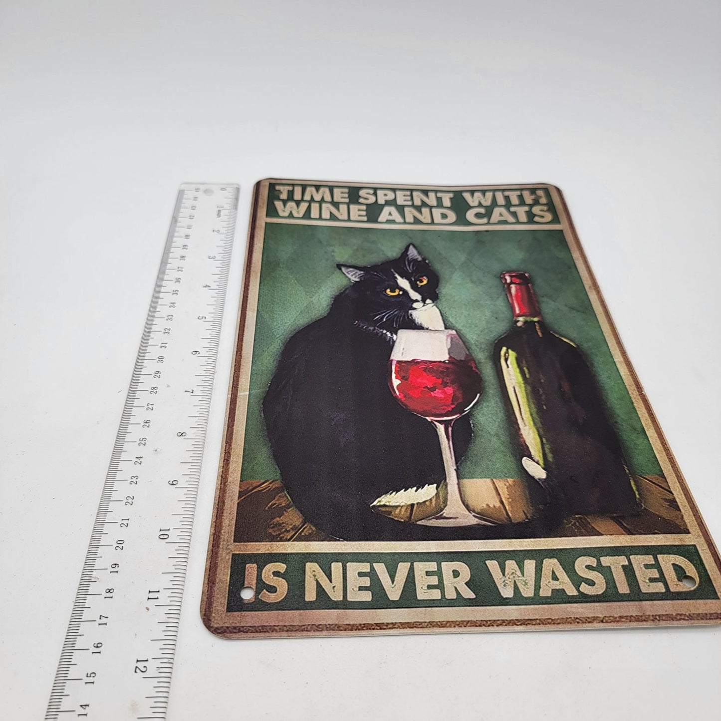 Vintage Style "Time Spent With Wine And Cats Is Never Wasted" Tin Sign