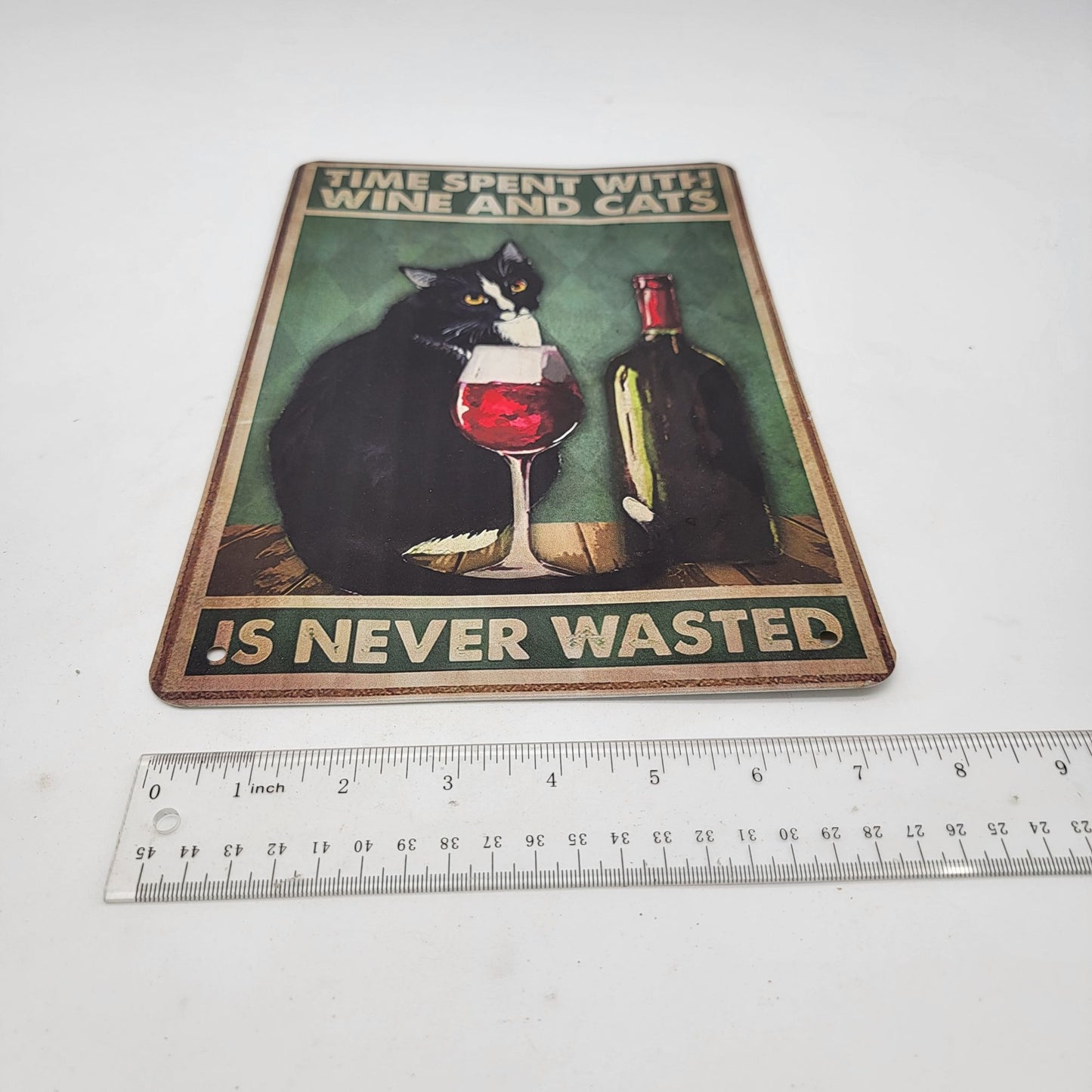 Vintage Style "Time Spent With Wine And Cats Is Never Wasted" Tin Sign