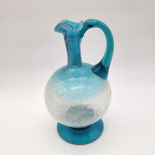 Mid Century French Biot Bubble Glass Blue Sommerso Ewer Pitcher