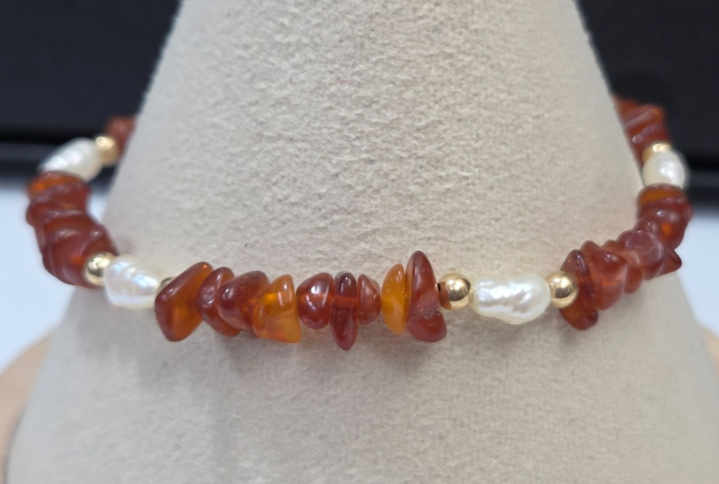 Vintage Natural Amber & Freshwater Pearl Bracelet Size 6.5"