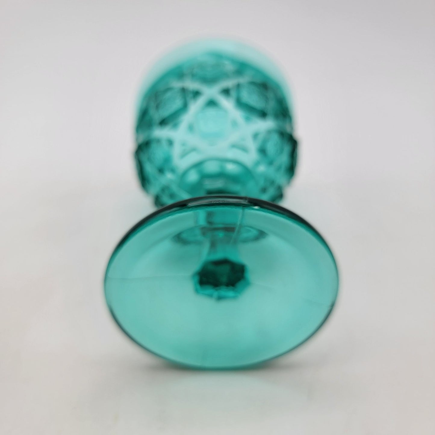 Vintage Viking Glass Diamond Thumbprint Goblet  - Teal Blue Green