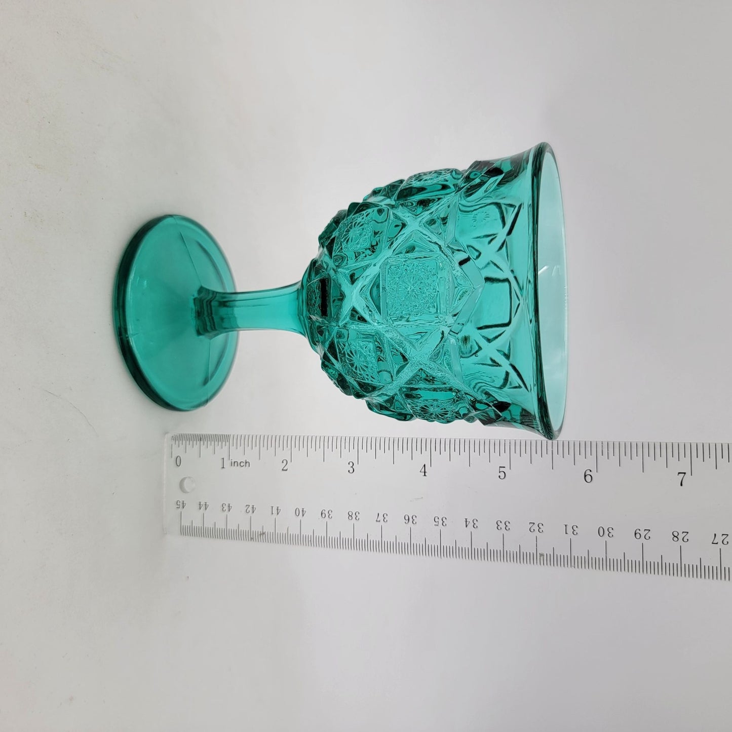 Vintage Viking Glass Diamond Thumbprint Goblet  - Teal Blue Green