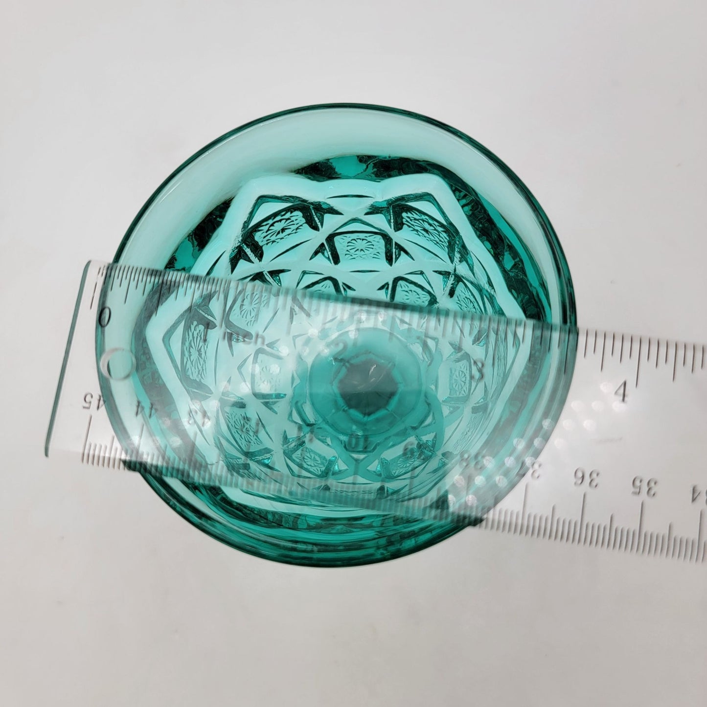 Vintage Viking Glass Diamond Thumbprint Goblet  - Teal Blue Green