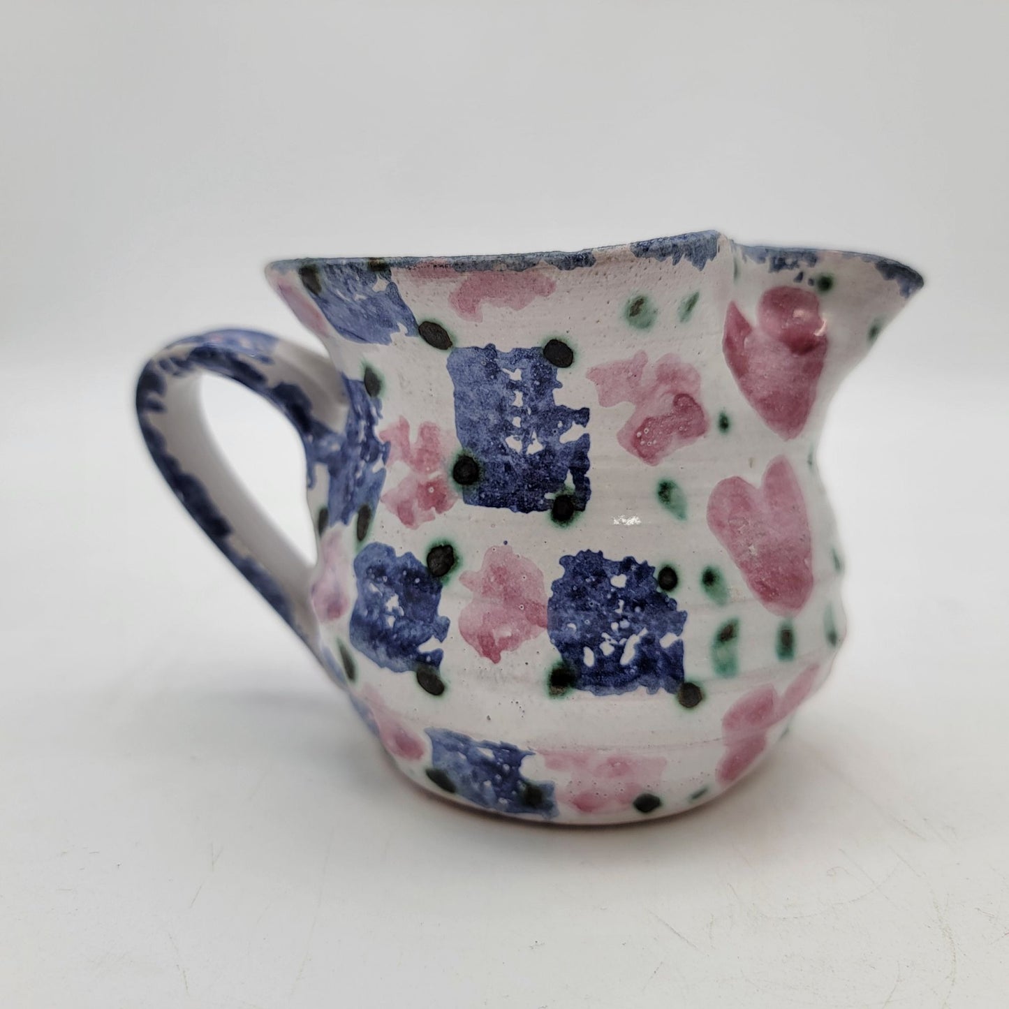 Handmade Susan Leader Vermont Redware Spongeware Creamer Pitcher With Hearts