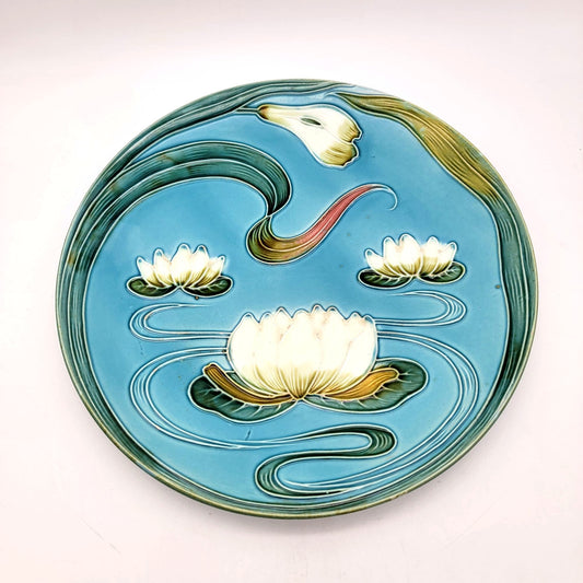 Art Nouveau Georg Schmider Pottery Majolica Lotus Plate