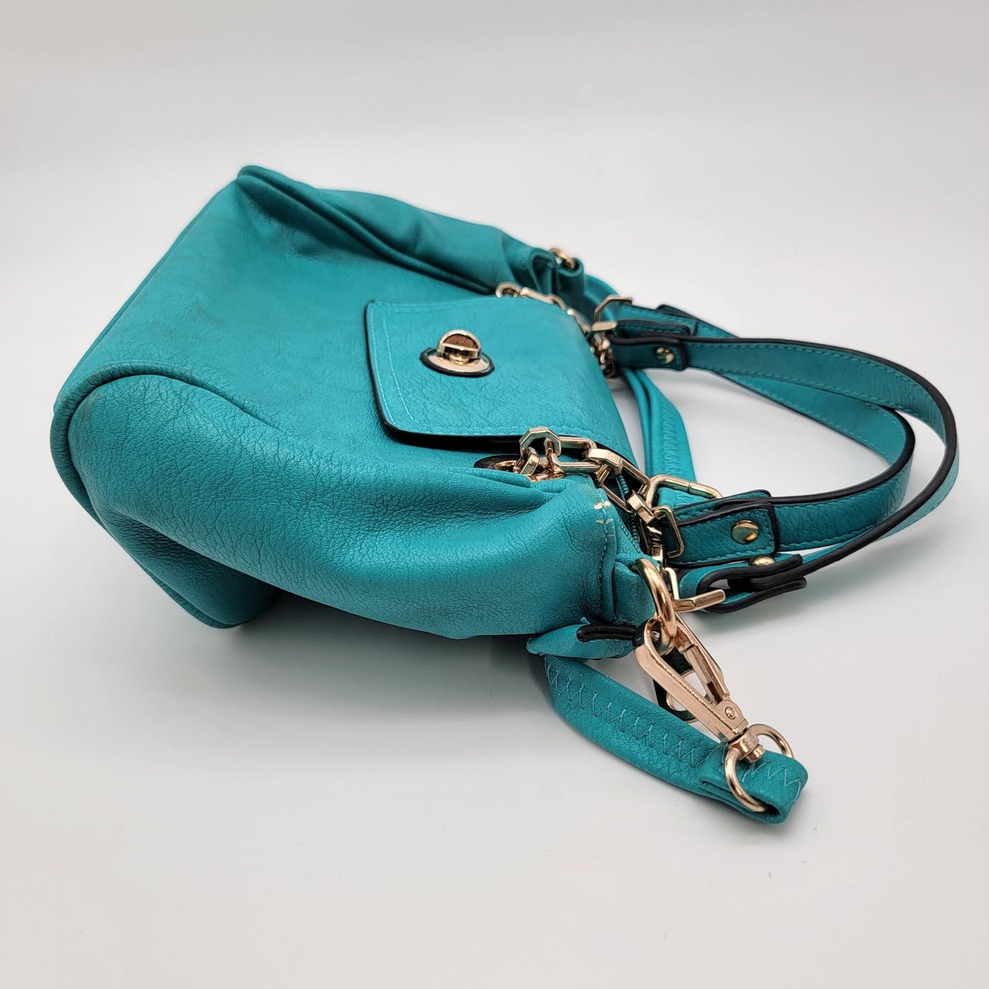 Teal Leather Satchel Crossbody Purse With Adjustable Strap