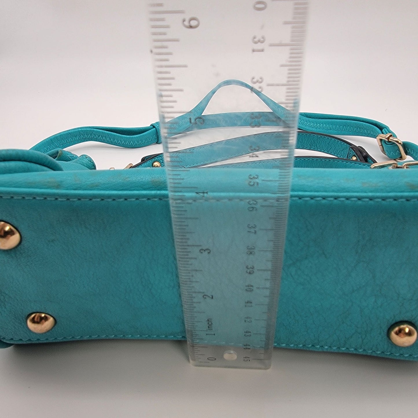 Teal Leather Satchel Crossbody Purse With Adjustable Strap