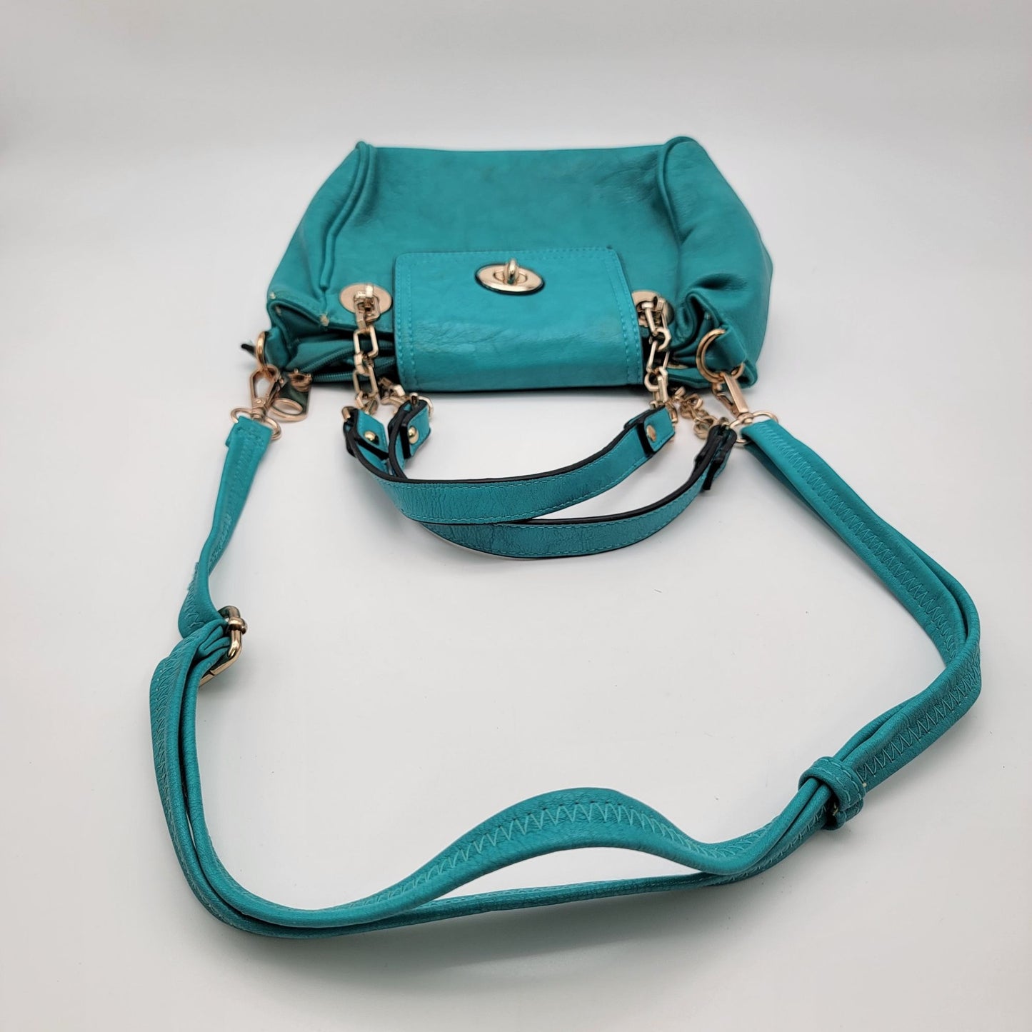 Teal Leather Satchel Crossbody Purse With Adjustable Strap