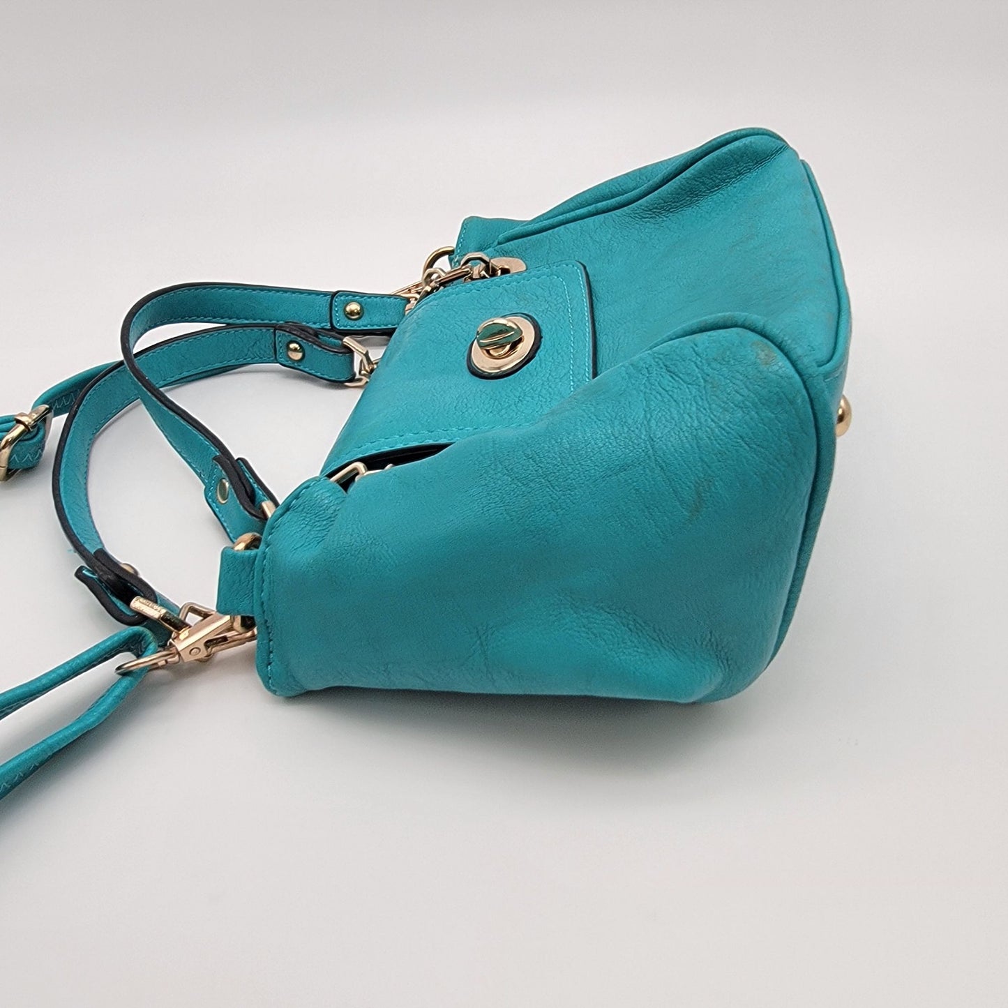 Teal Leather Satchel Crossbody Purse With Adjustable Strap