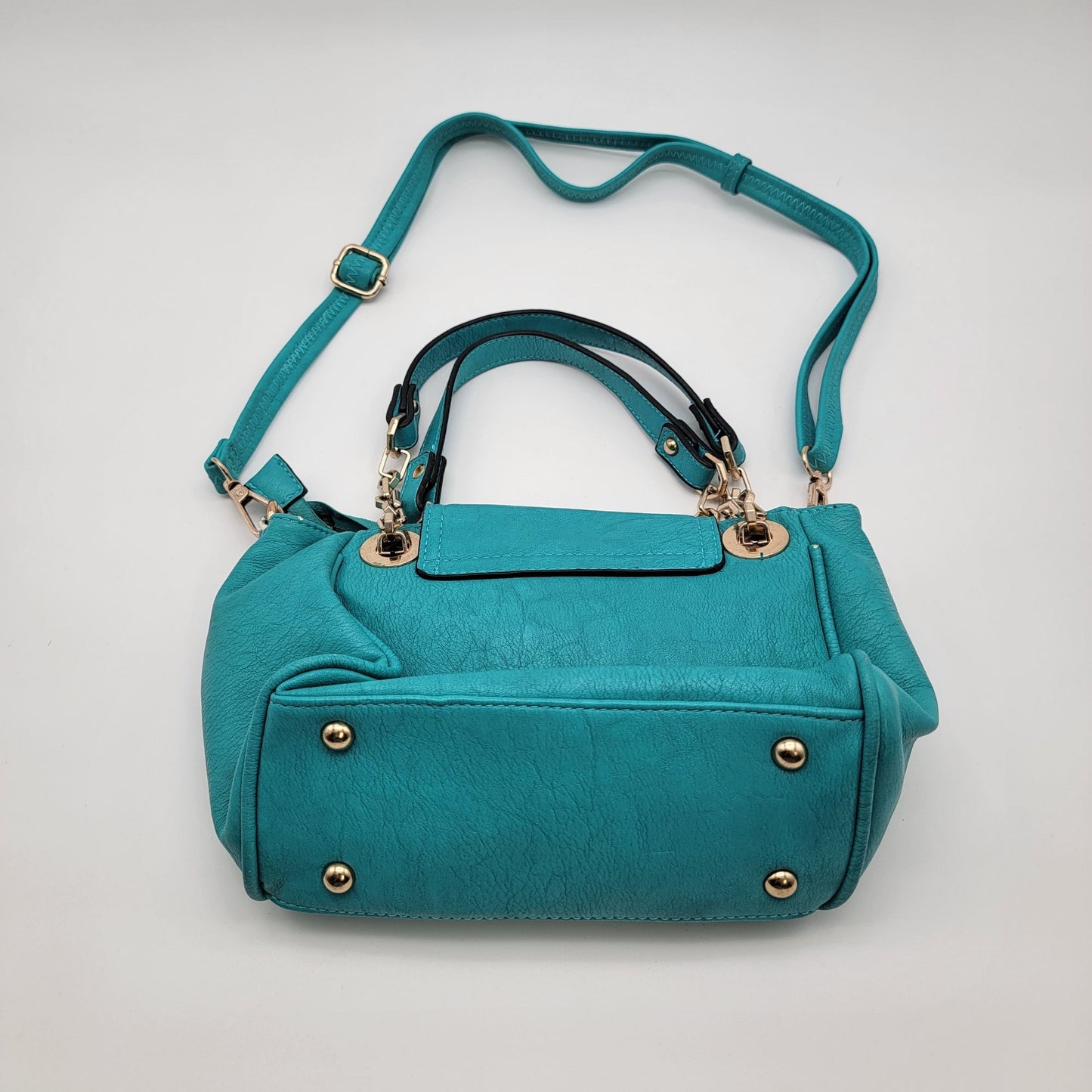 Teal Leather Satchel Crossbody Purse With Adjustable Strap
