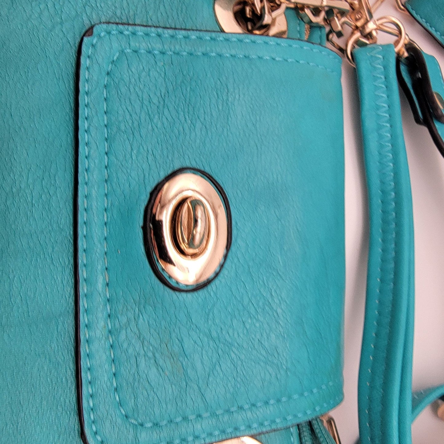 Teal Leather Satchel Crossbody Purse With Adjustable Strap