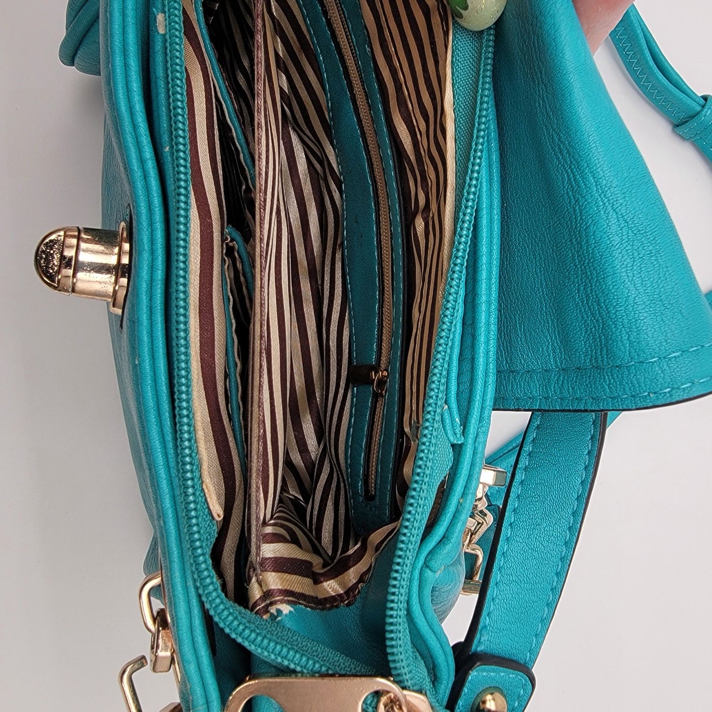 Teal Leather Satchel Crossbody Purse With Adjustable Strap