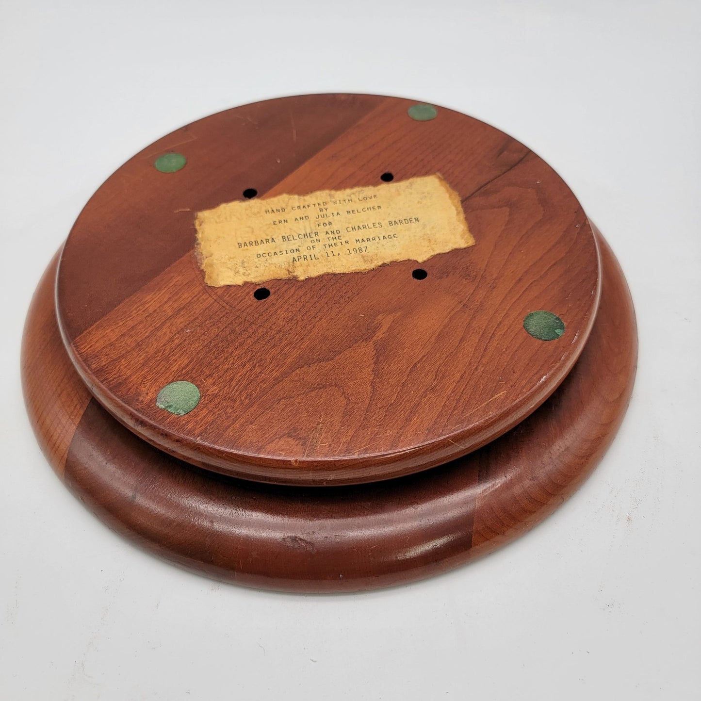 Vintage Signed Handcrafted Wooden Lazy Susan