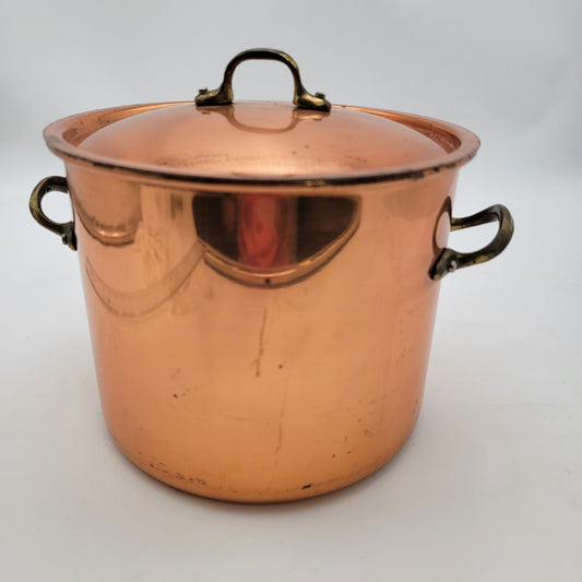 Vintage Copral Portugal Copper Stock Pot With Lid & Handles