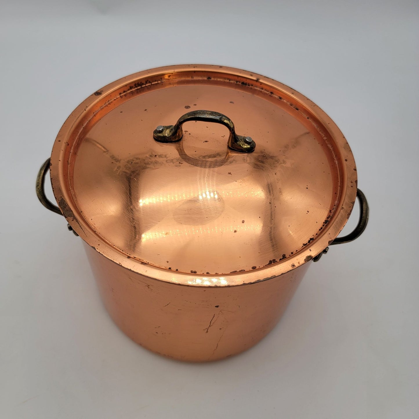 Vintage Copral Portugal Copper Stock Pot With Lid & Handles