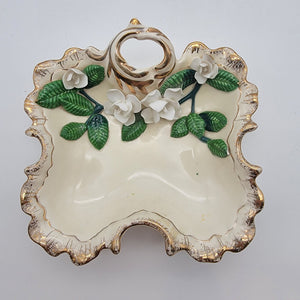 Vintage Mid-Century White Gardenia Flower Nappy Dish