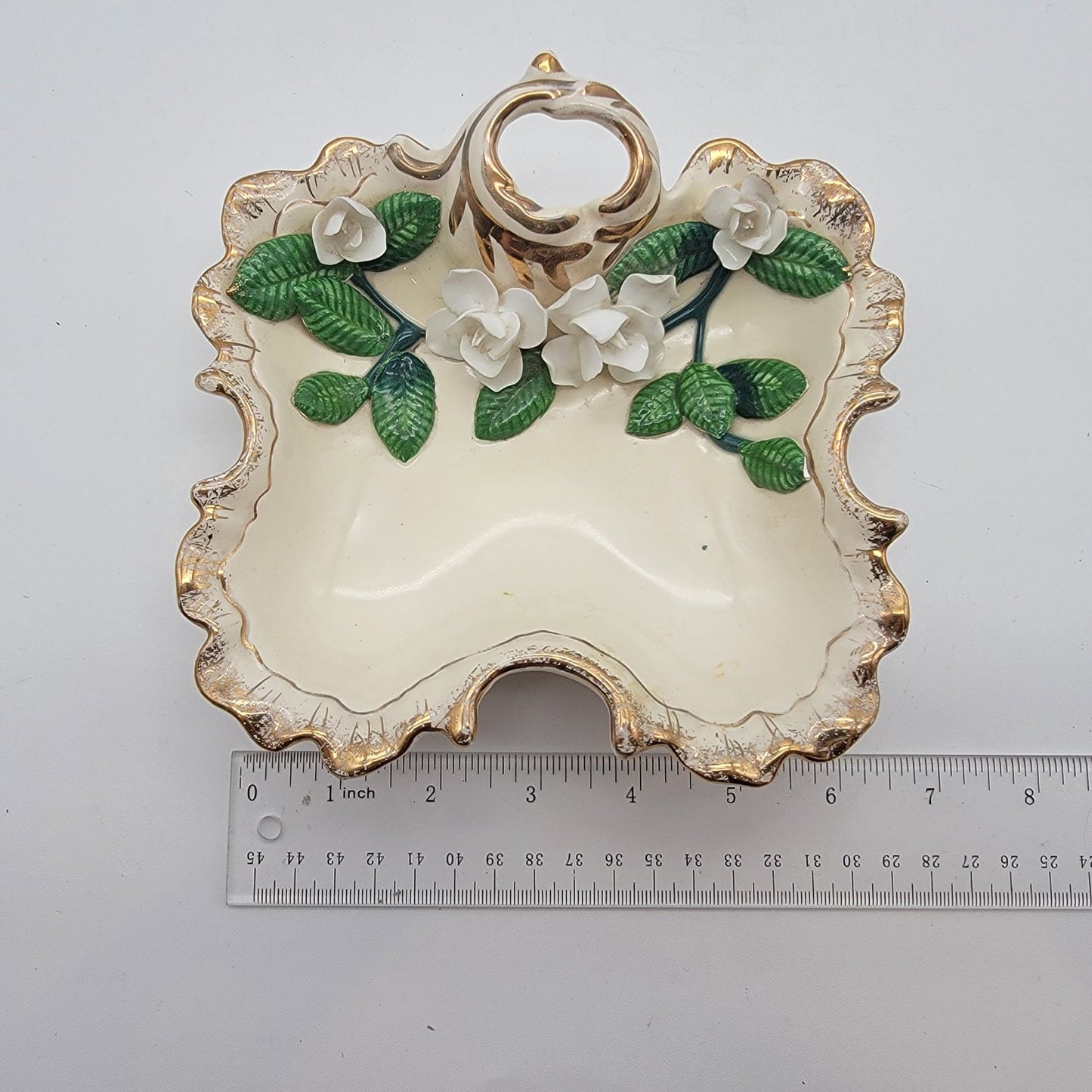 Vintage Mid-Century White Gardenia Flower Nappy Dish