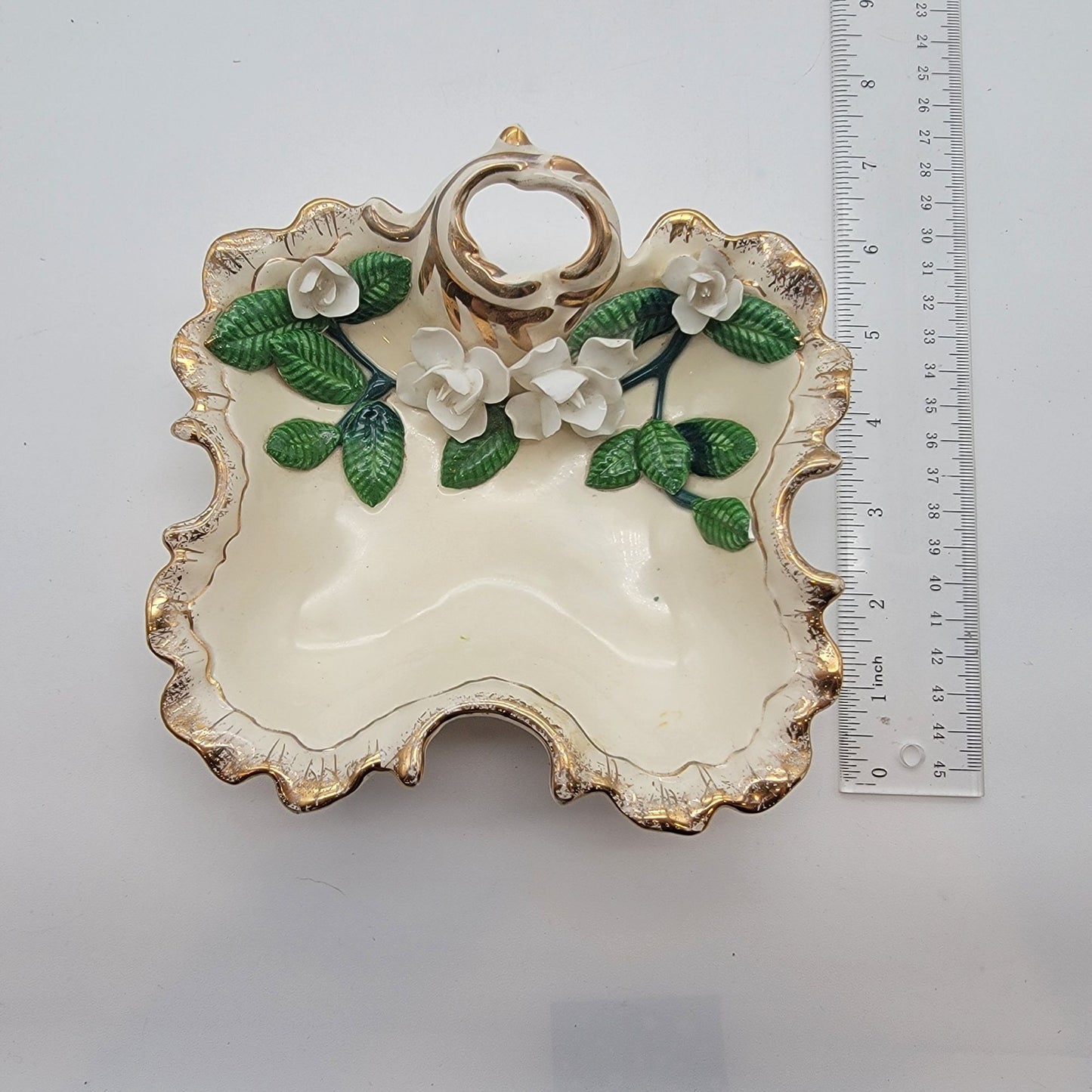 Vintage Mid-Century White Gardenia Flower Nappy Dish