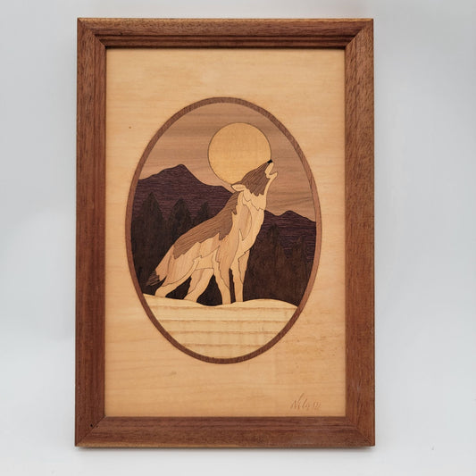 Howling Wolf Wood Marquetry Inlay Art By Jeff Nelson of Hudson River