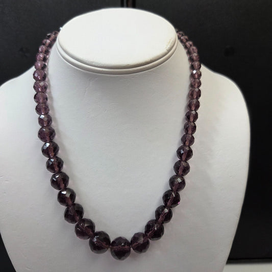 Vintage Faceted Amethyst Czech Glass Beaded Necklace 18"