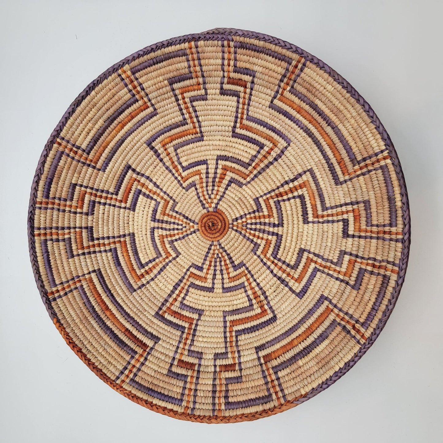 Handwoven Native American Pima Coil Basket Intricate Maze Design