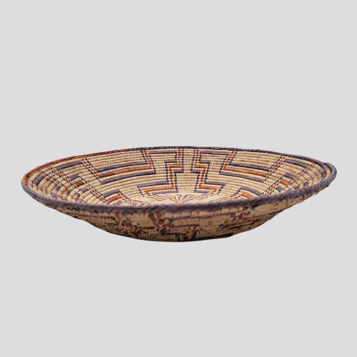 Handwoven Native American Pima Coil Basket Intricate Maze Design
