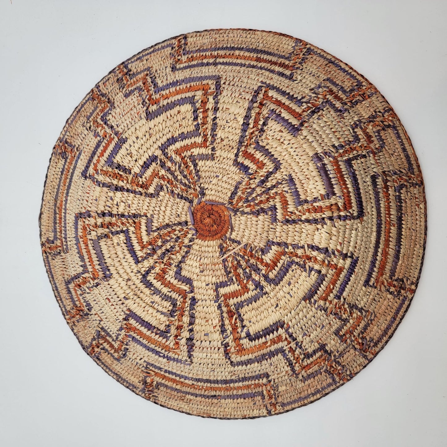 Handwoven Native American Pima Coil Basket Intricate Maze Design