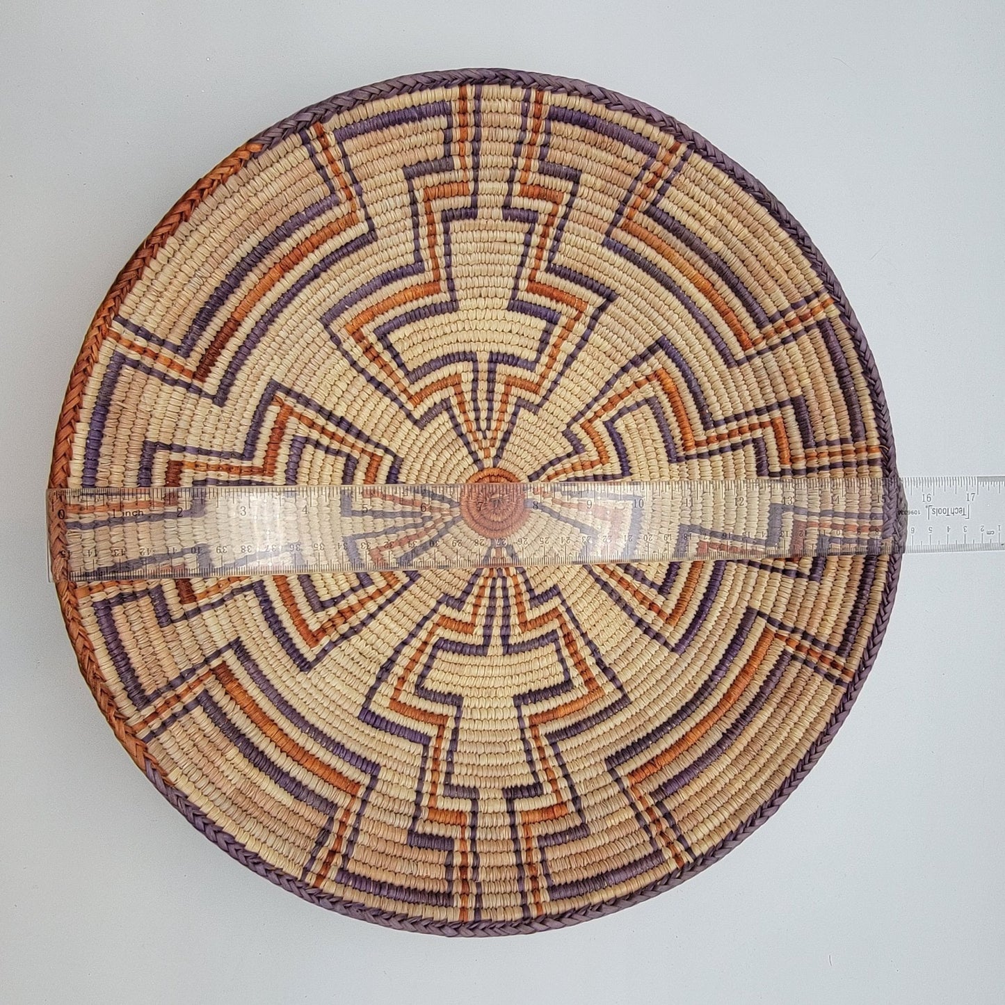 Handwoven Native American Pima Coil Basket Intricate Maze Design