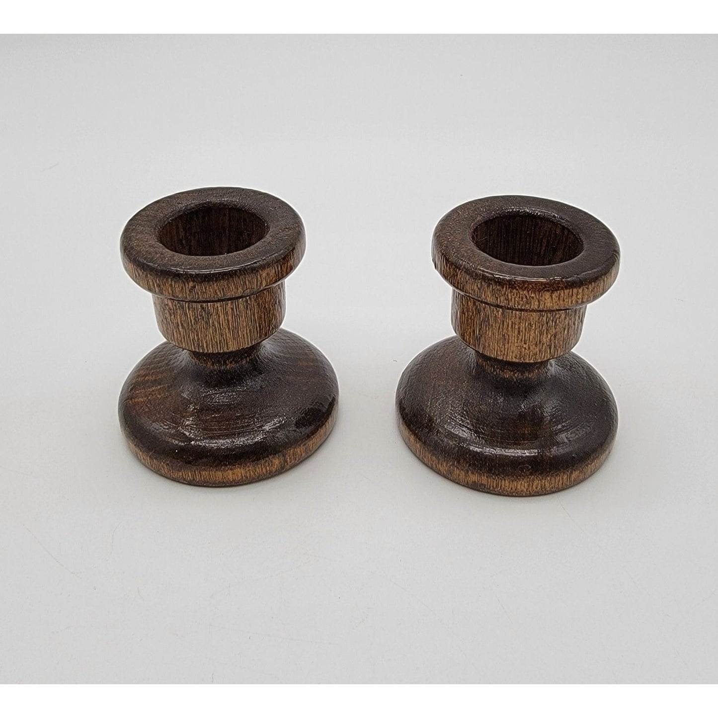 Pair of Vintage Hand-Turned Dark Wood Candlestick Holders