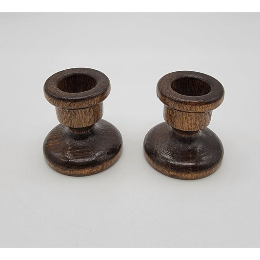 Pair of Vintage Hand-Turned Dark Wood Candlestick Holders