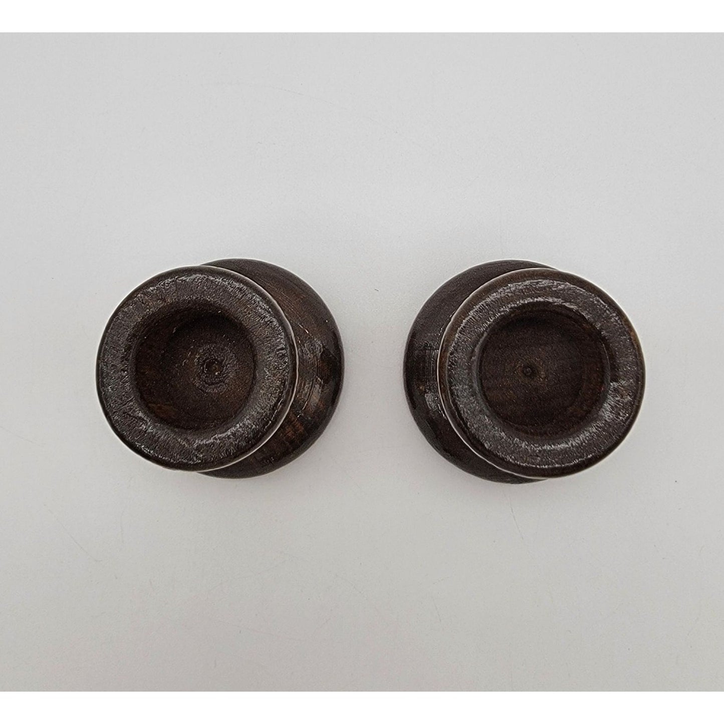 Pair of Vintage Hand-Turned Dark Wood Candlestick Holders