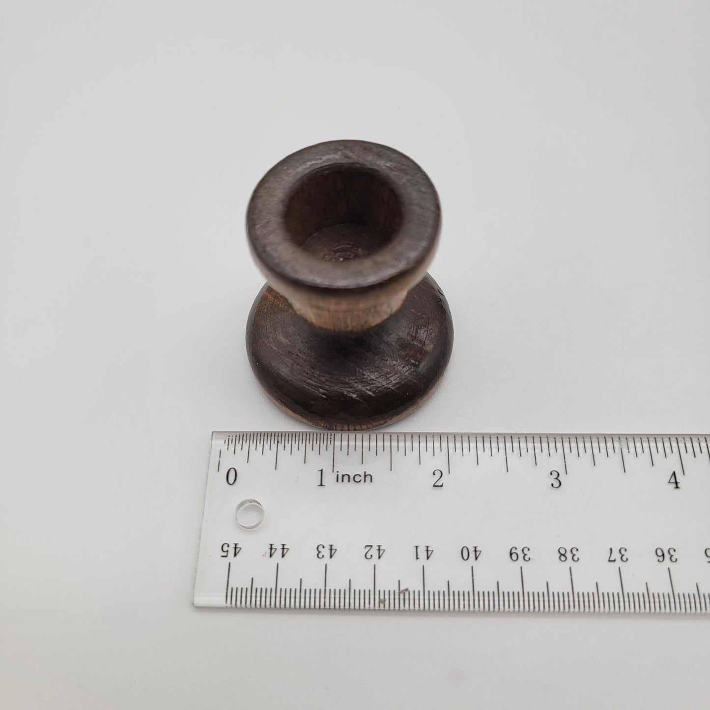 Pair of Vintage Hand-Turned Dark Wood Candlestick Holders