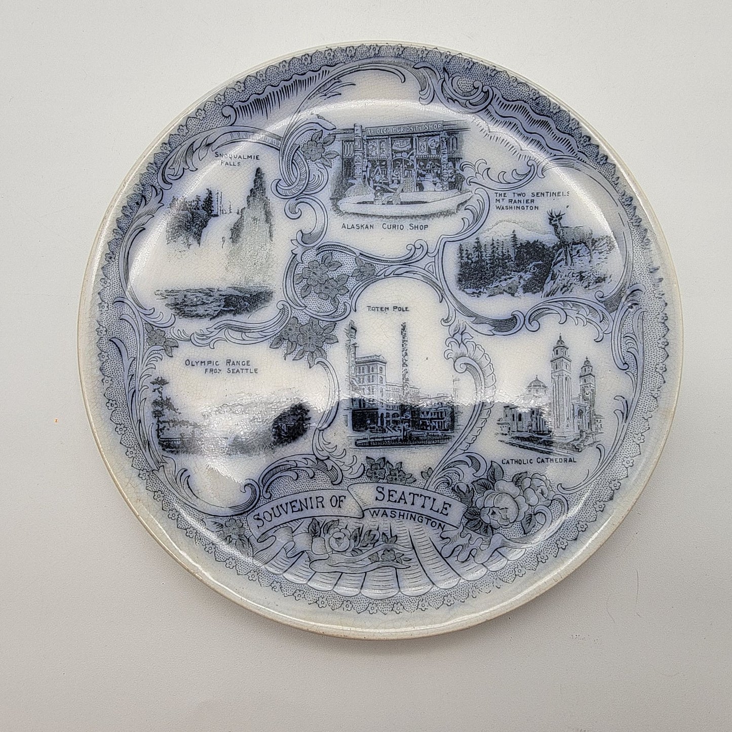 Antique Flow Blue Souvenir Seattle WA Plate