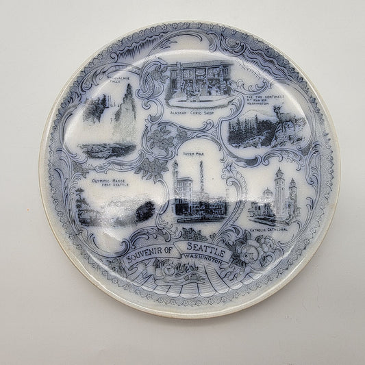 Antique Flow Blue Souvenir Seattle WA Plate