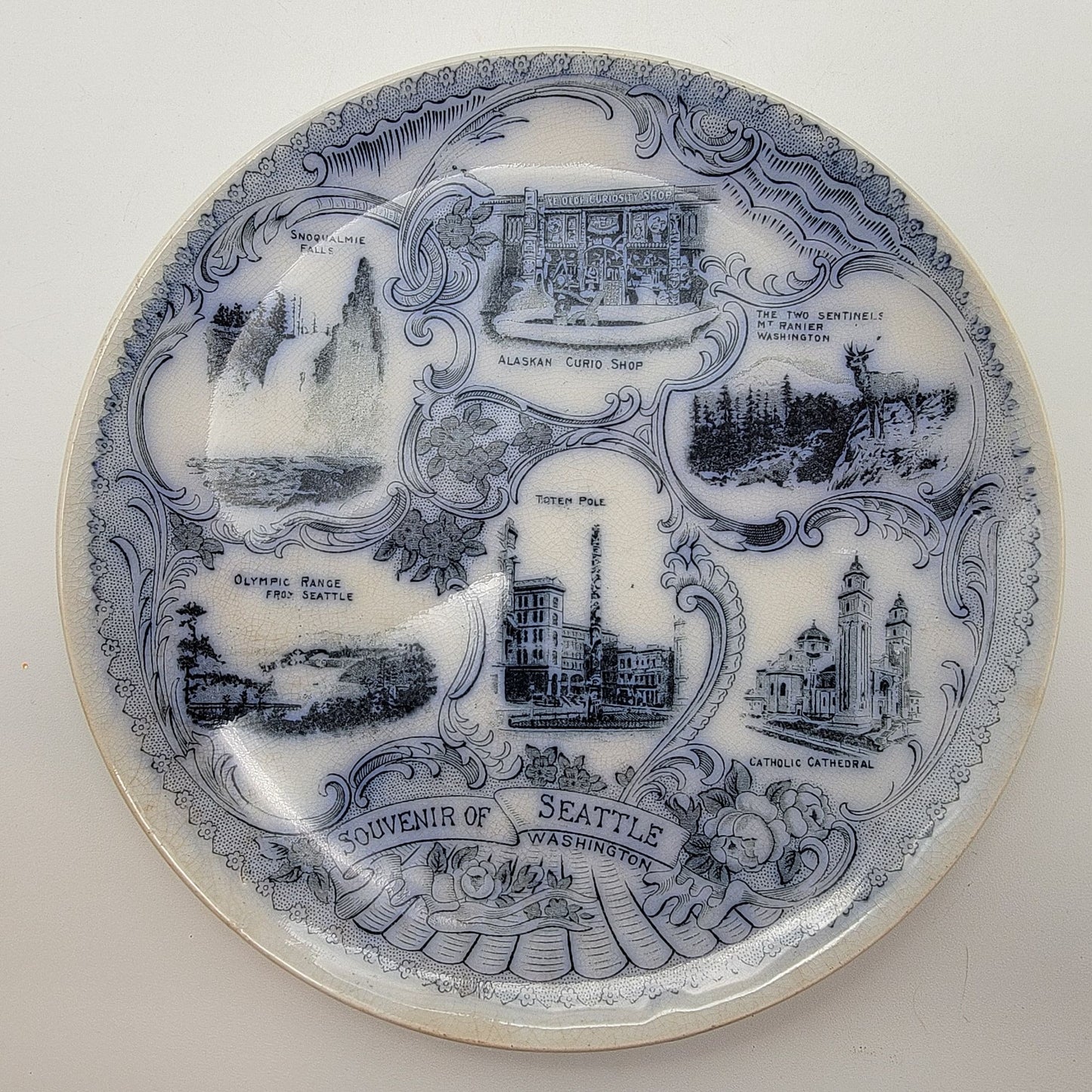 Antique Flow Blue Souvenir Seattle WA Plate