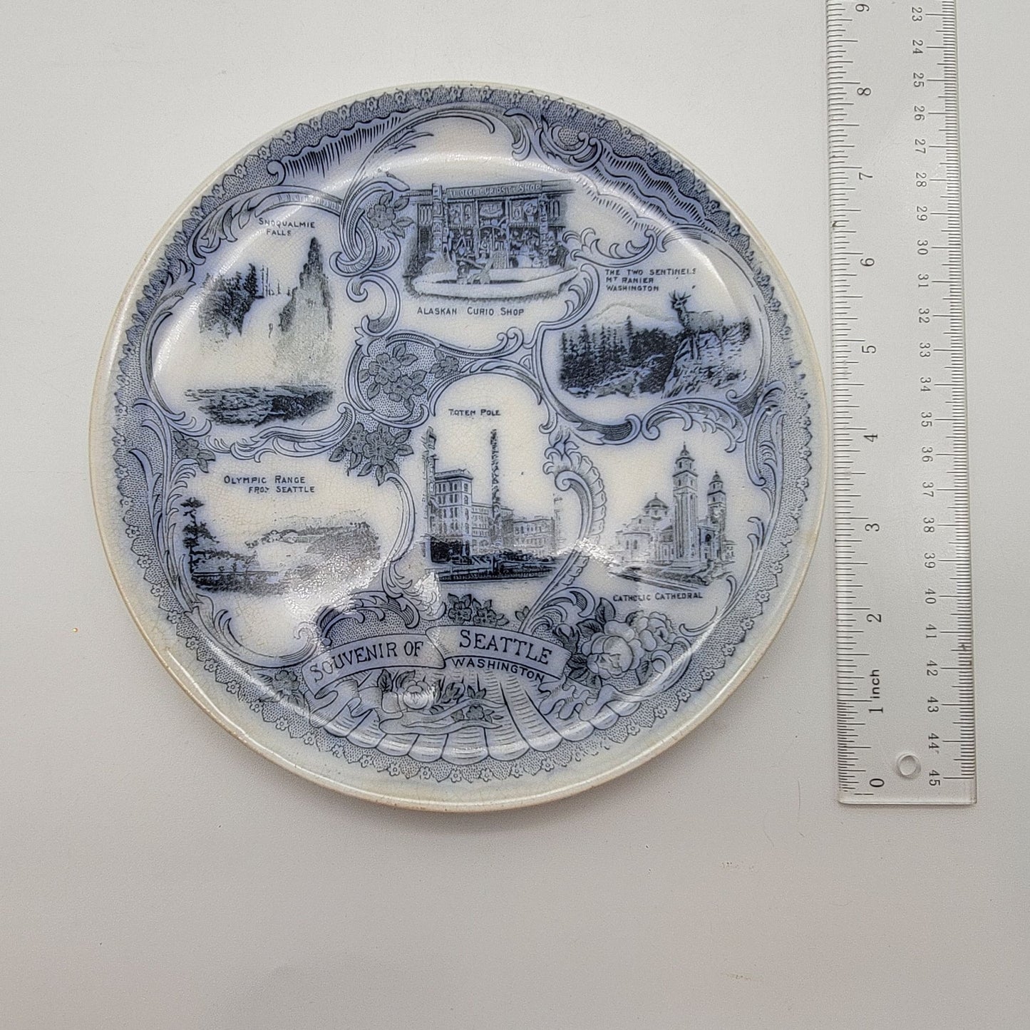 Antique Flow Blue Souvenir Seattle WA Plate