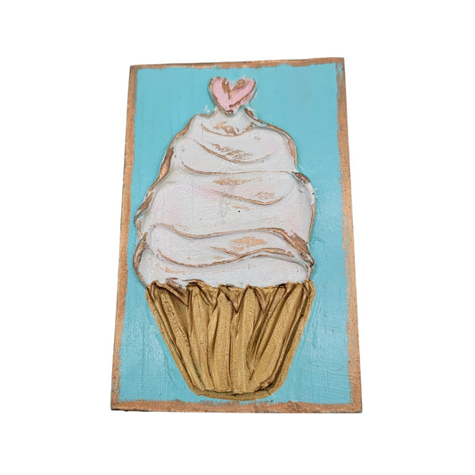 Coddiwomple Handcrafted Wood Cupcake Block Art With Heart Accent