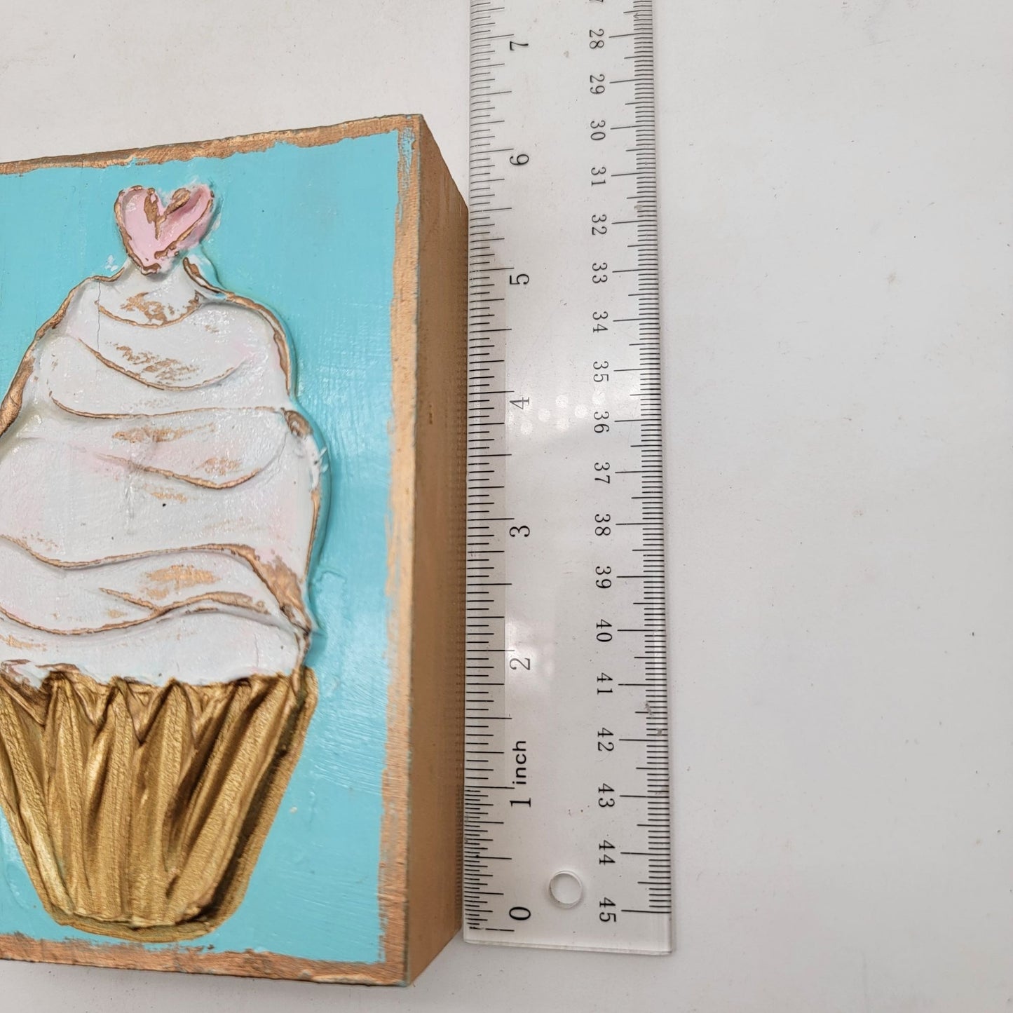 Coddiwomple Handcrafted Wood Cupcake Block Art With Heart Accent