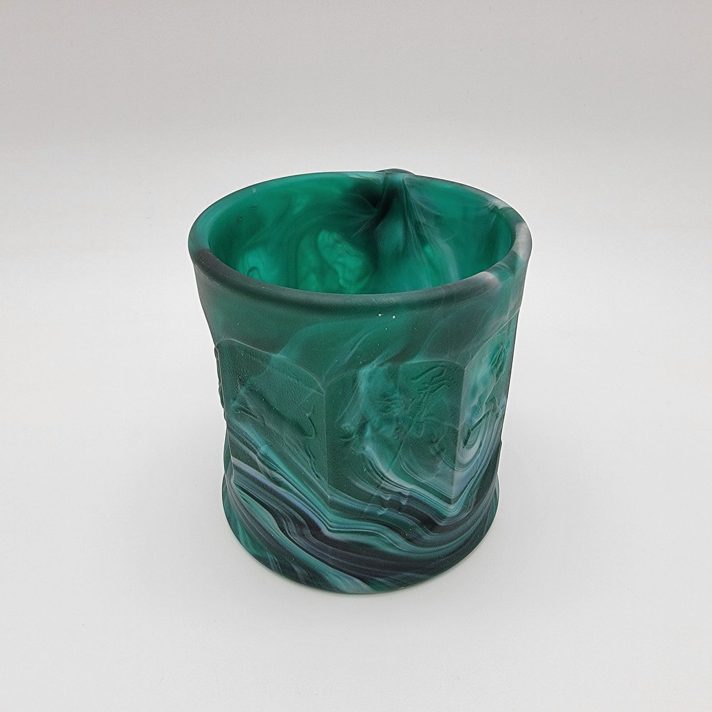 Vintage Imperial Glass Malachite Slag Glass Storybook Mug Elephant Handle