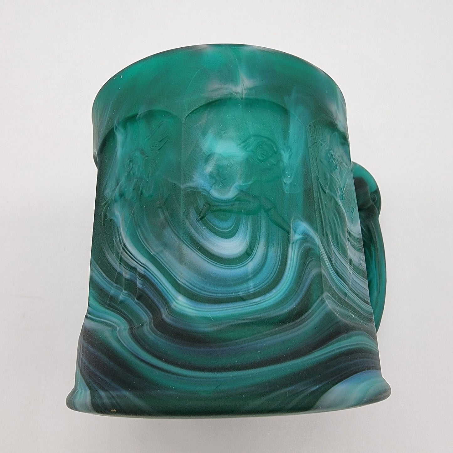 Vintage Imperial Glass Malachite Slag Glass Storybook Mug Elephant Handle