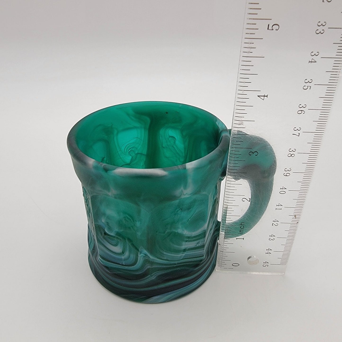 Vintage Imperial Glass Malachite Slag Glass Storybook Mug Elephant Handle