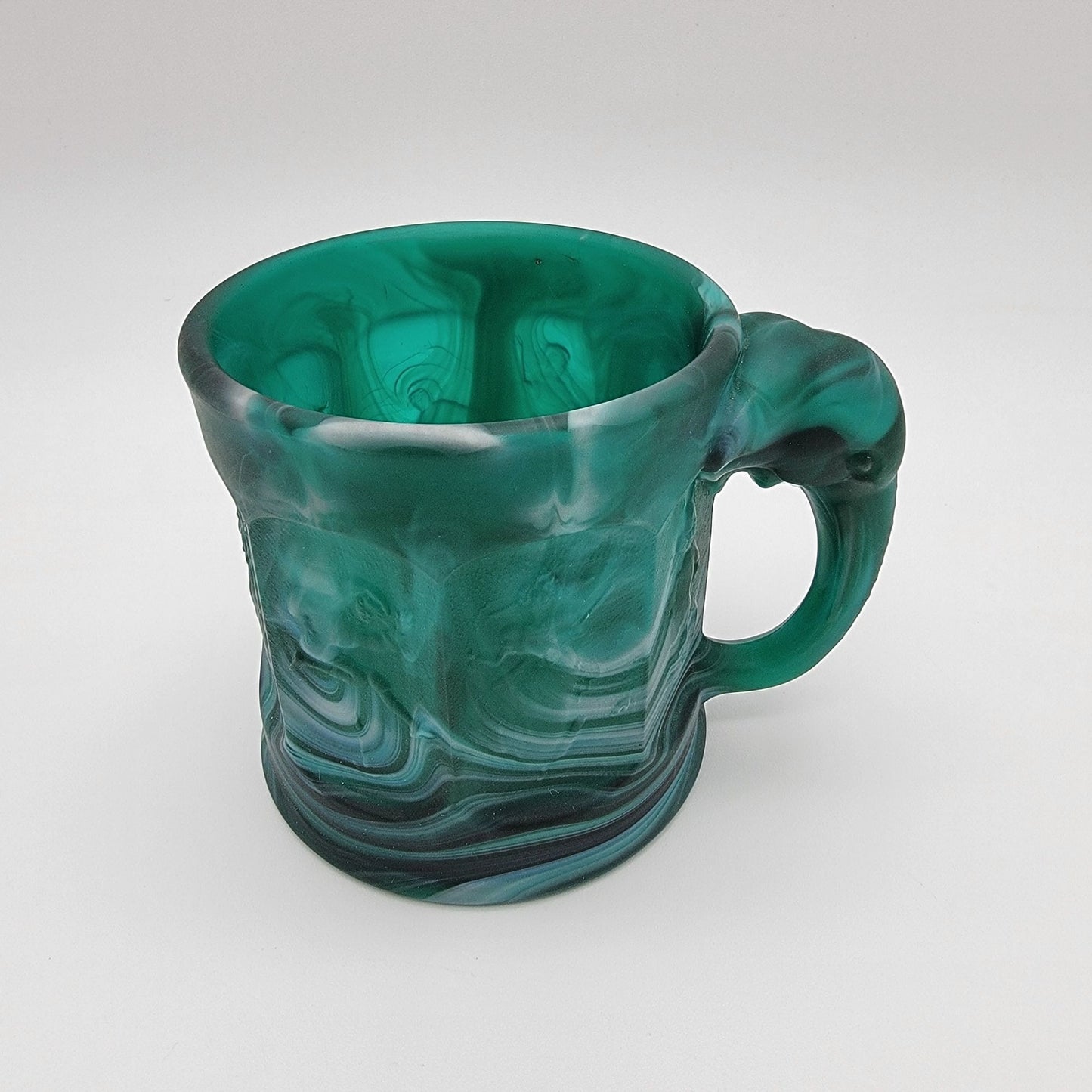 Vintage Imperial Glass Malachite Slag Glass Storybook Mug Elephant Handle
