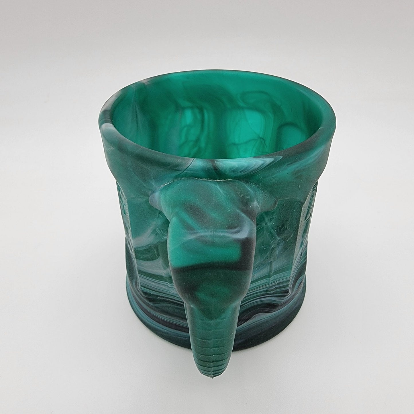 Vintage Imperial Glass Malachite Slag Glass Storybook Mug Elephant Handle