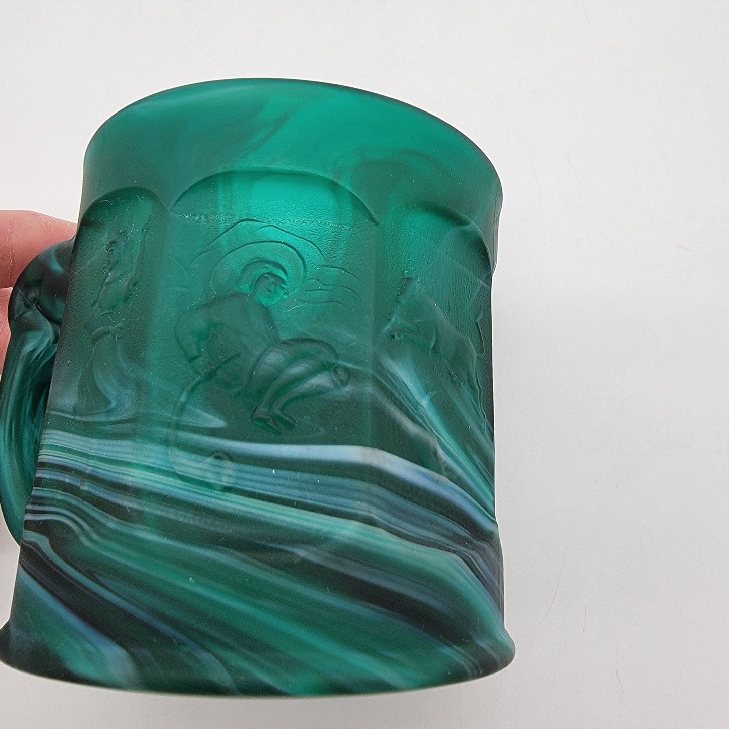 Vintage Imperial Glass Malachite Slag Glass Storybook Mug Elephant Handle