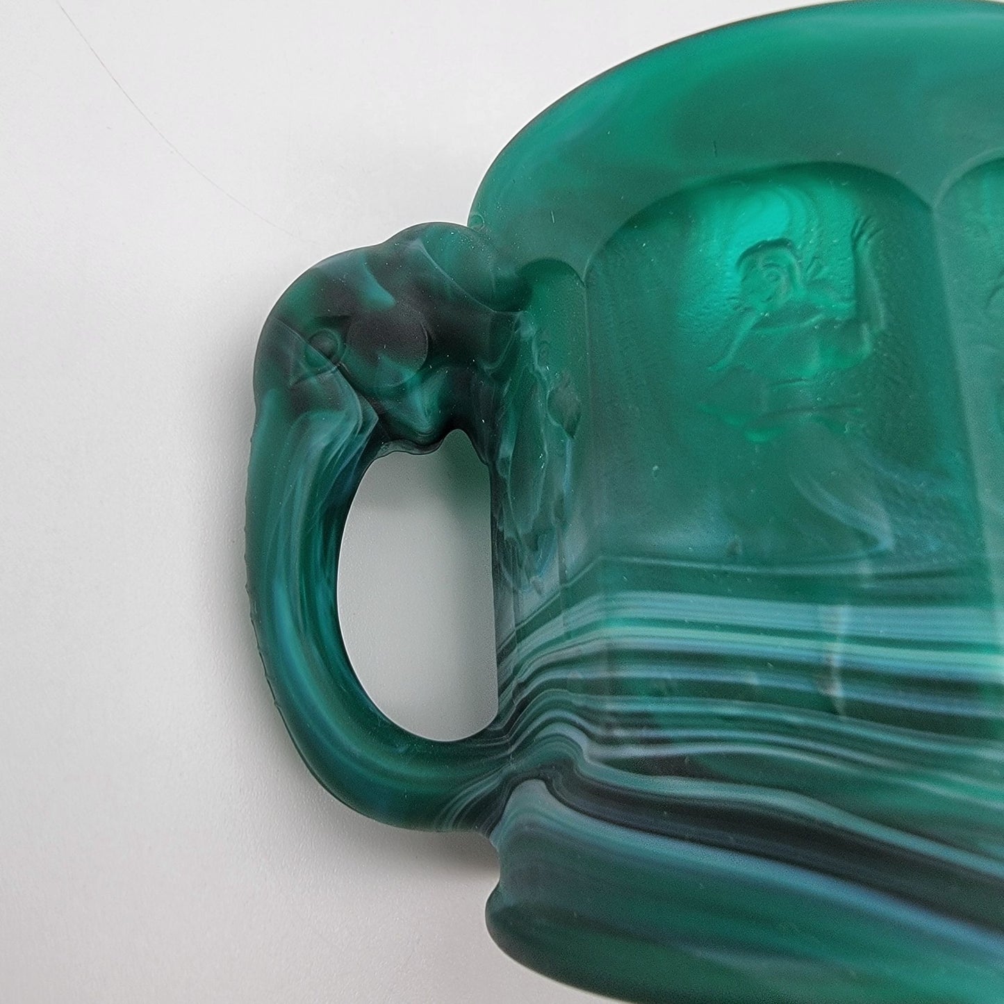 Vintage Imperial Glass Malachite Slag Glass Storybook Mug Elephant Handle