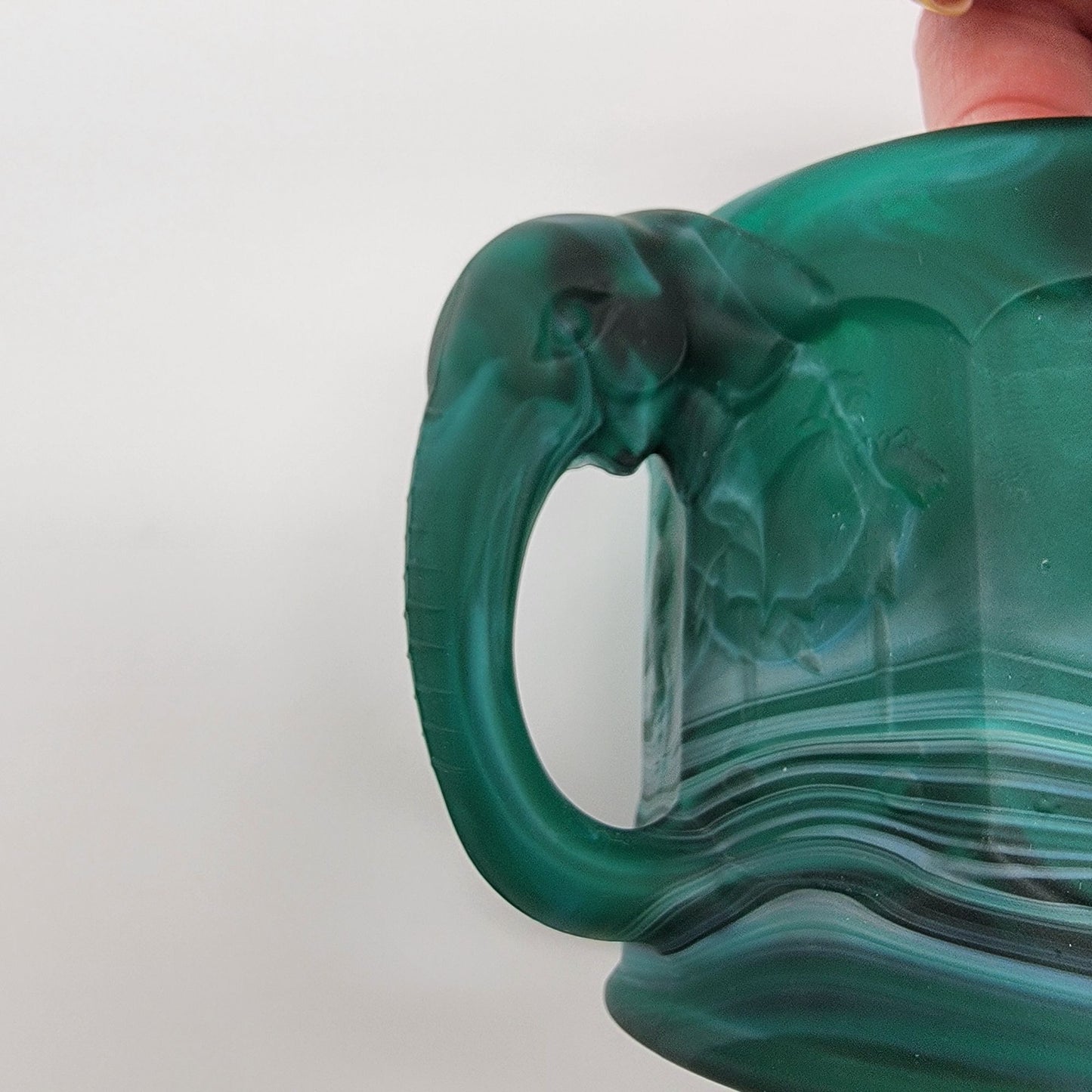 Vintage Imperial Glass Malachite Slag Glass Storybook Mug Elephant Handle
