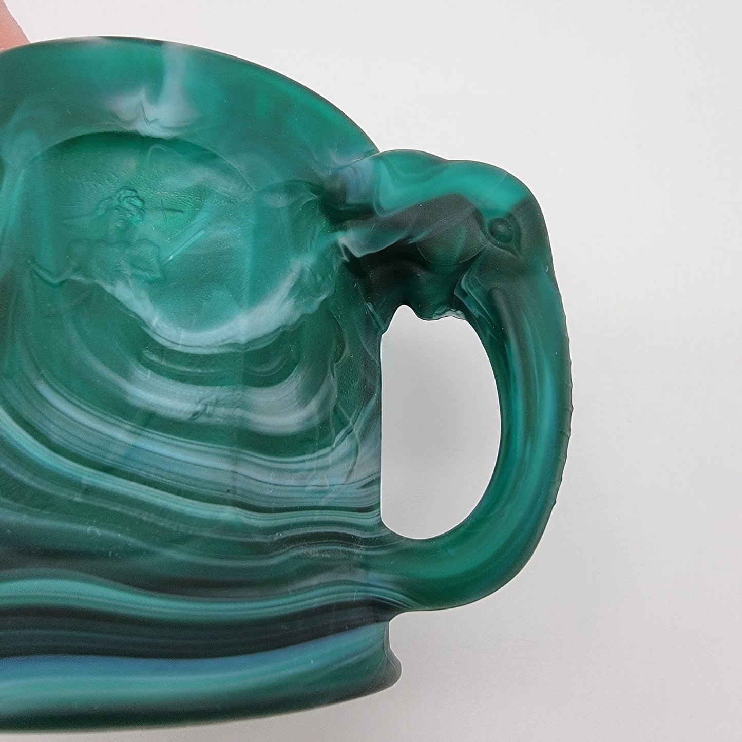 Vintage Imperial Glass Malachite Slag Glass Storybook Mug Elephant Handle