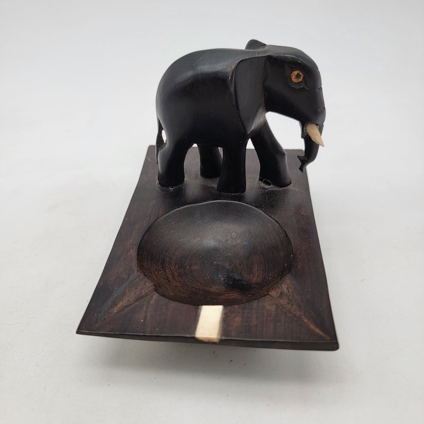 Vintage Carved Ebony Wood Elephant Ashtray