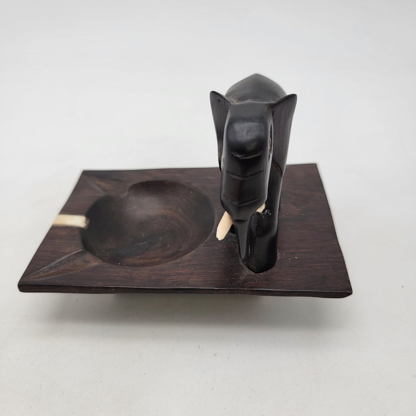 Vintage Carved Ebony Wood Elephant Ashtray